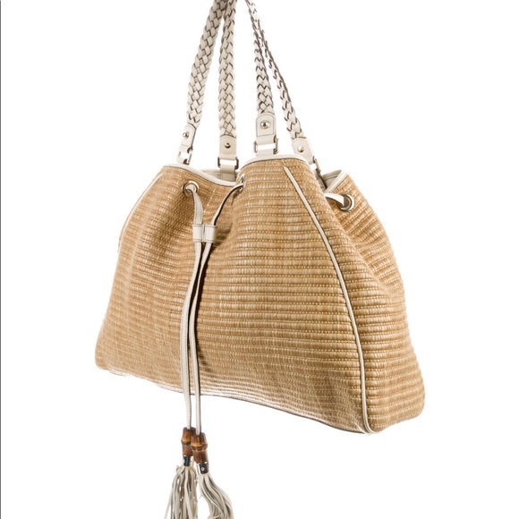 Sold Gucci Raffia Peggy Bamboo Tote - Picture 2 of 8